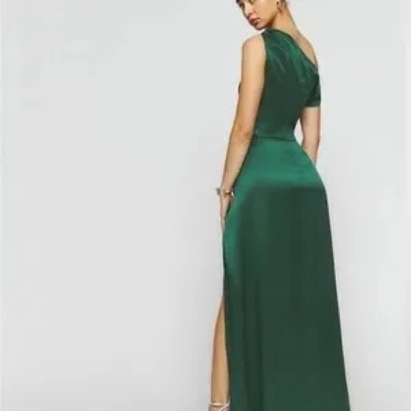Reformation 100% Silk Poema Silk Long Maxi Dress in Emerald Green - Picture 4 of 7